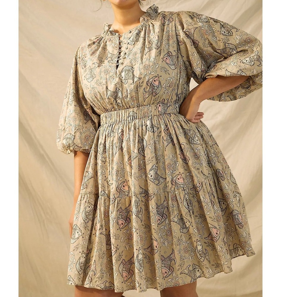 Anthropologie LetMeBe Mini Dress 26W Plus Bishop Sleeve Pleated Wedding‎ Guest